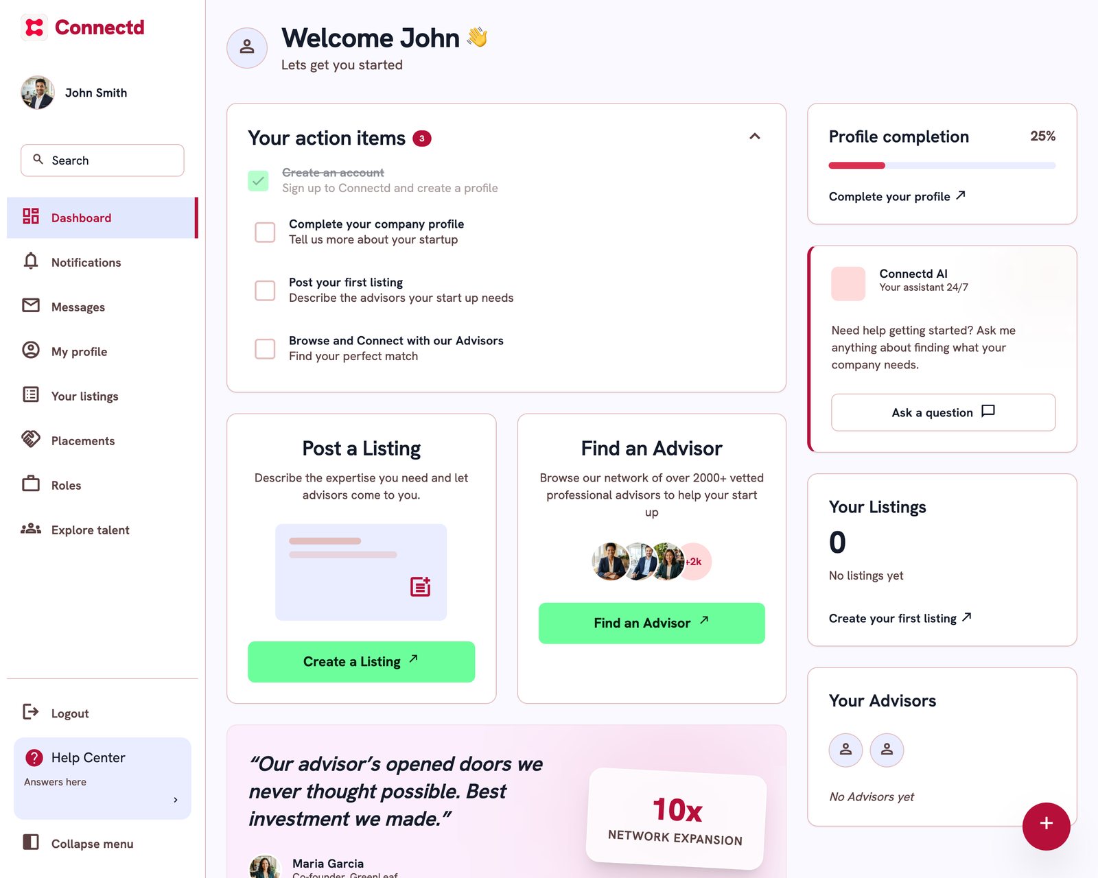Connectd dashboard