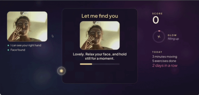 The game finds the player's face and hand through the camera