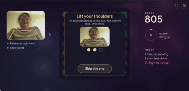 A shoulder-lift exercise inside the game