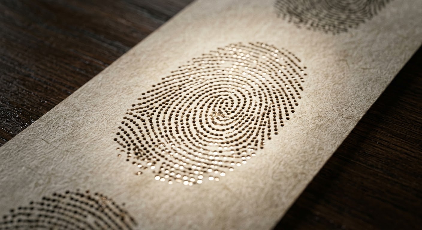 A fingerprint punched as holes into a paper music roll