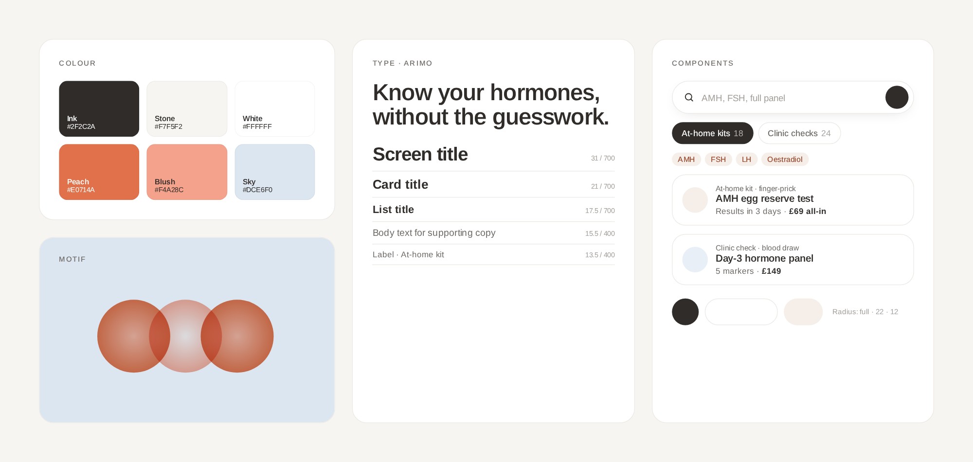 Journey Fertility design system: colour, type and components