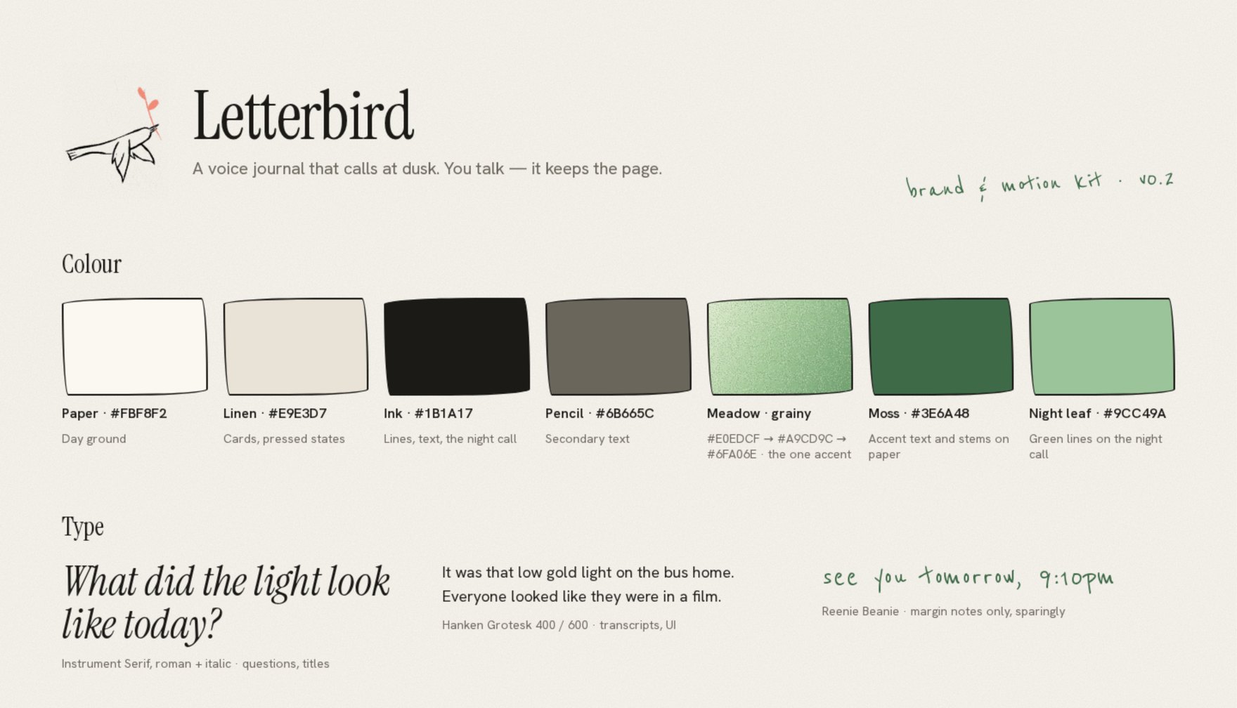Letterbird brand kit: logo, colour and type