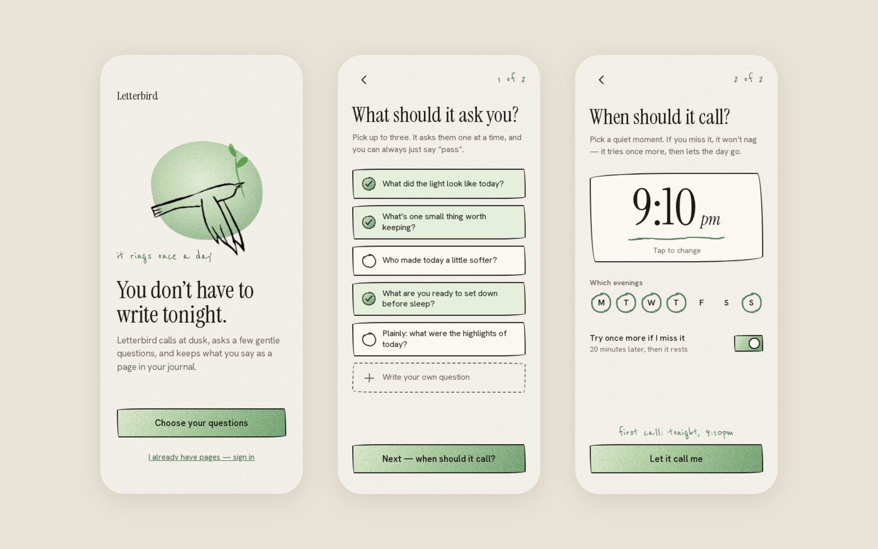 Welcome, choose your questions and set the call time