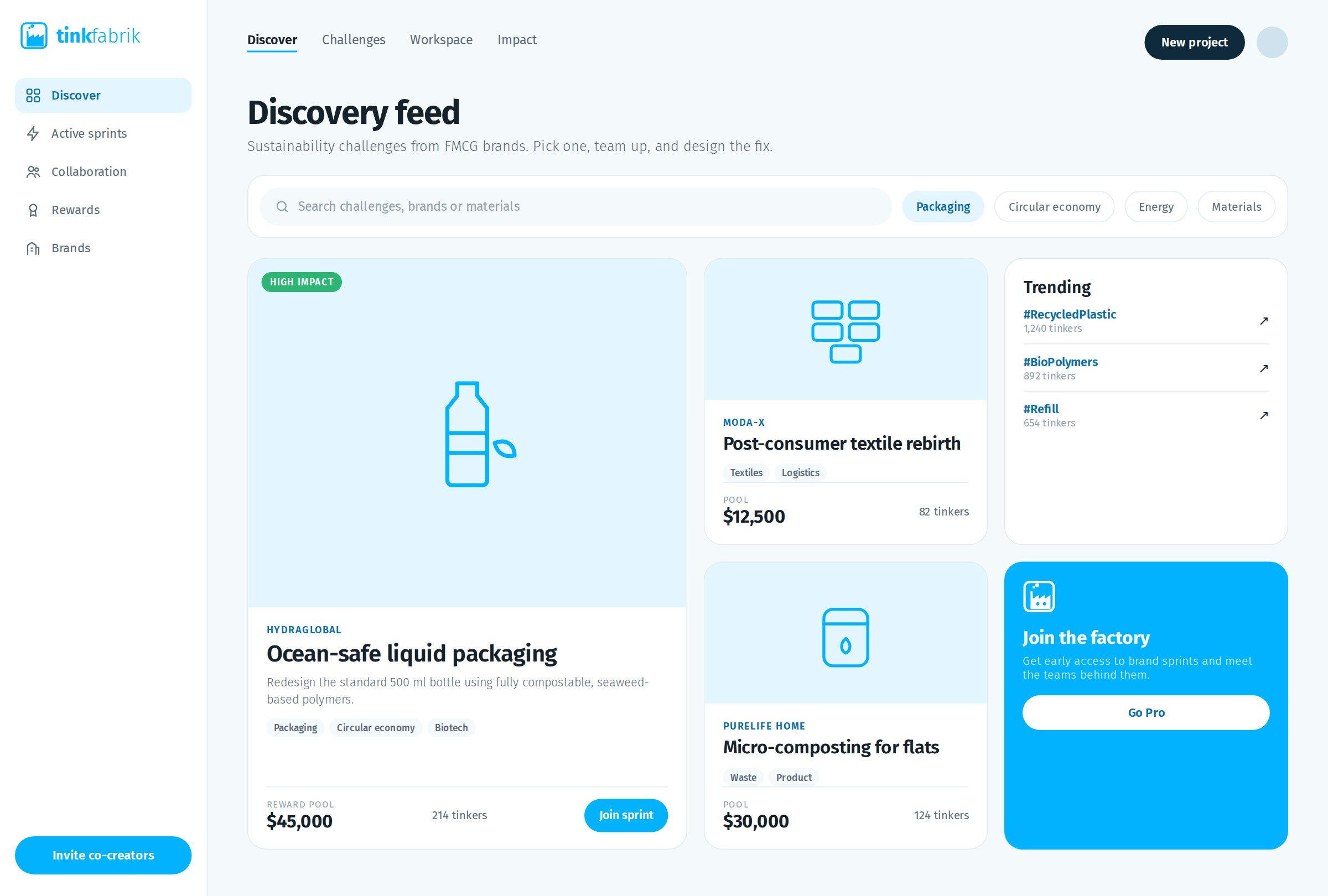 Tinkfabrik discovery feed